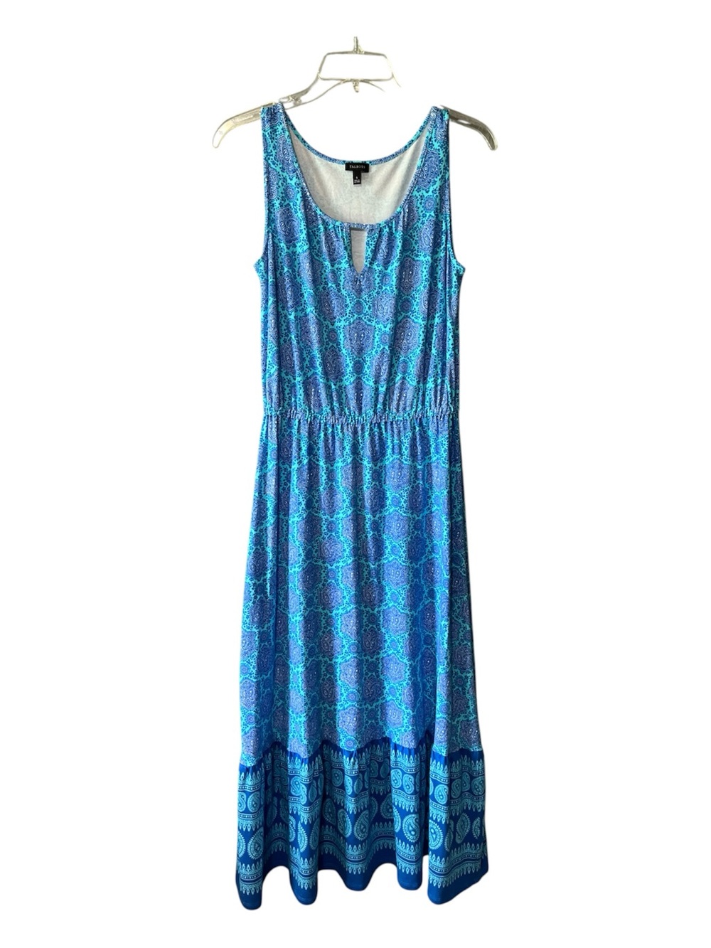 Talbots Blue Paisley Sleeveless Maxi Dress Stretch Knit‎ Women Size Small